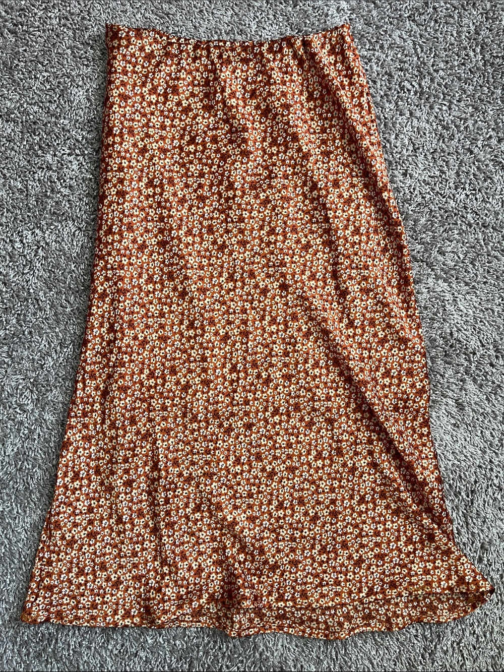Rust Floral Maxi Skirt with Elastic Waist
